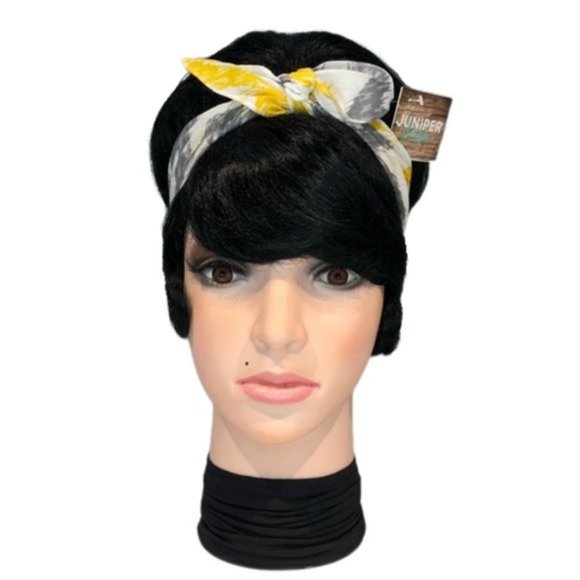 Zig Zag Gray and Yellow Stripe Bandana Tie Headband - Picture 3 of 13